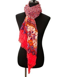 Ikat Woven Scarf Coral Pink Purple Orange Fringe 78 inch Long Lightweight Accent